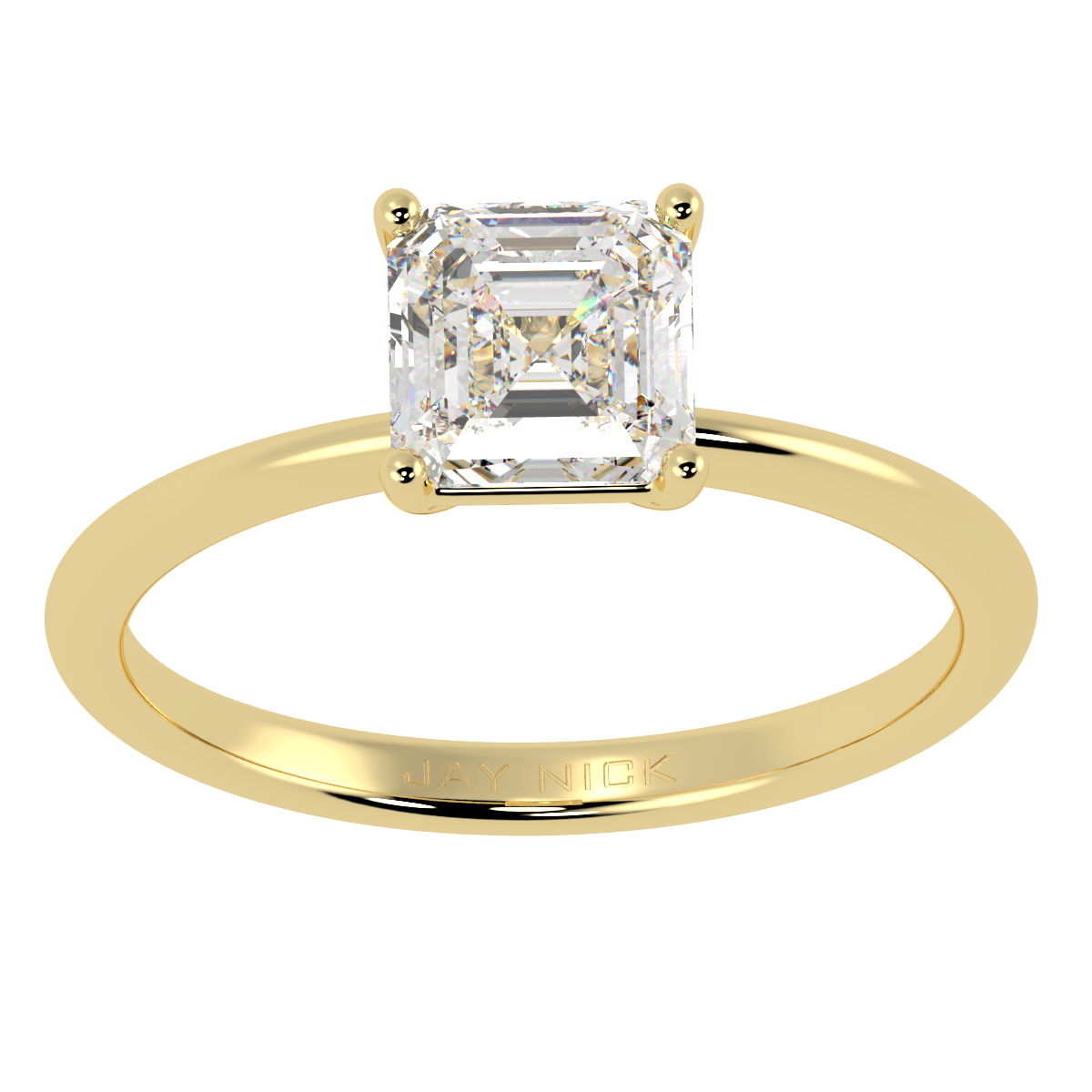 Modern Asscher Cut Solitaire Ring Yellow Gold Top View