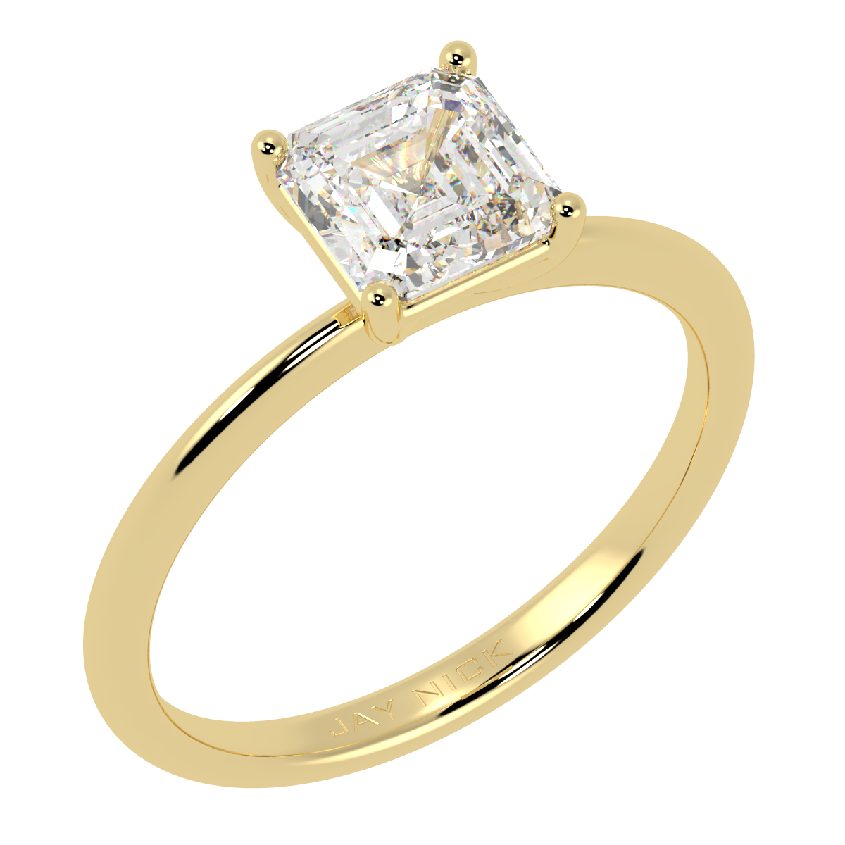 Modern Asscher Cut Solitaire Ring Yellow Gold Perspective View