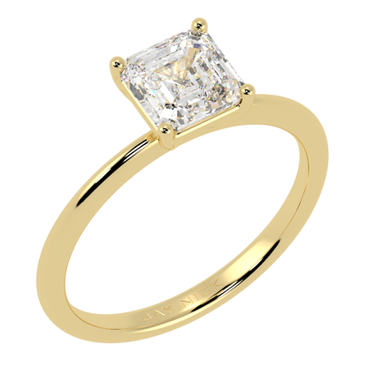 Modern Asscher Cut Solitaire Ring Yellow Gold Perspective View