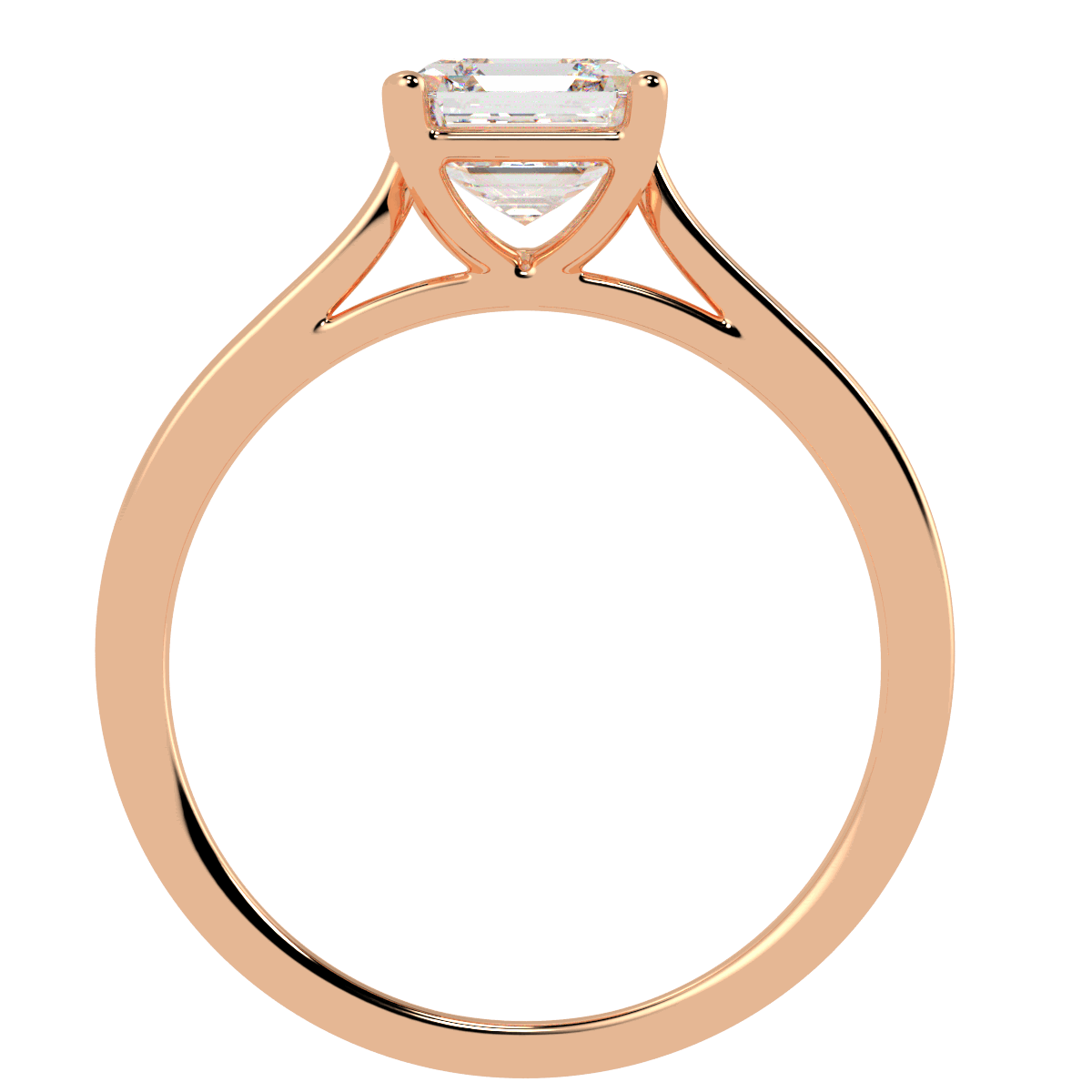 Asscher Cut Solitaire Ring Rose Gold Flat View