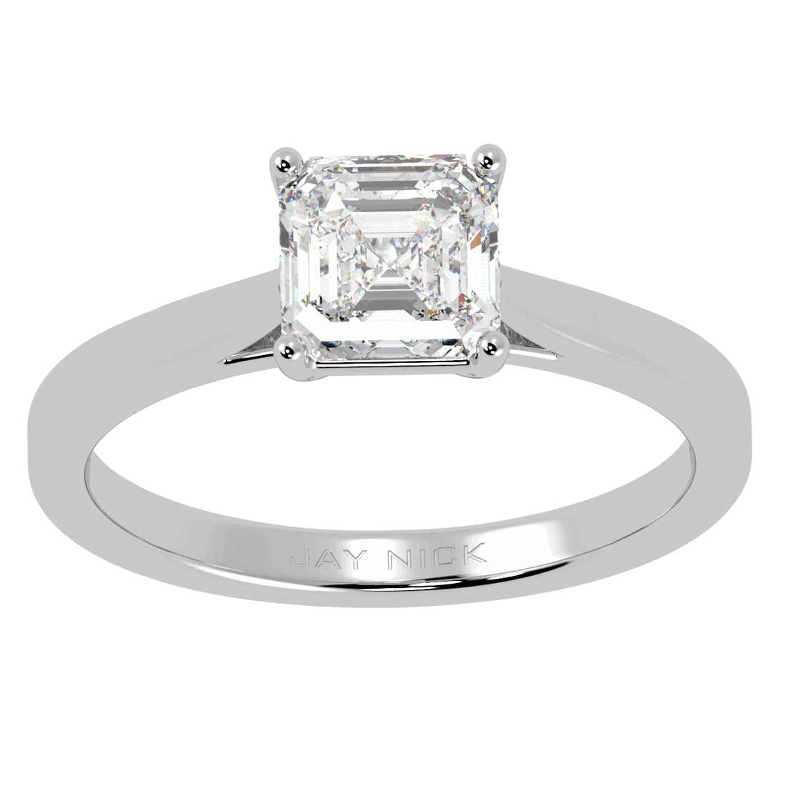 Asscher Cut Solitaire Ring White Gold Platinum Top View