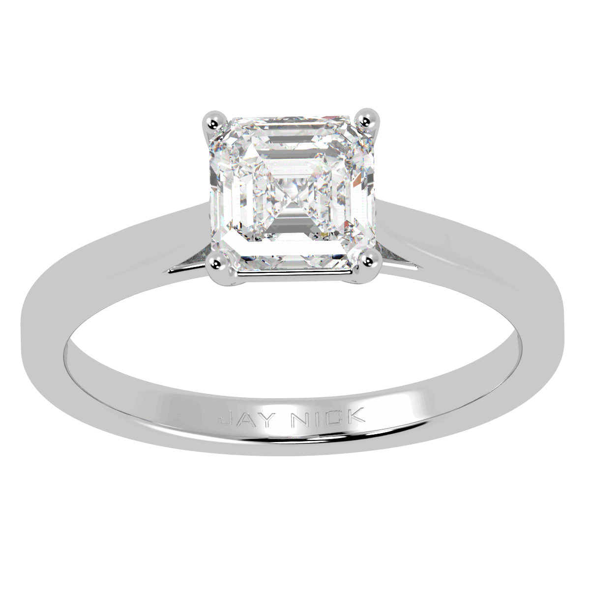 Asscher Cut Solitaire Ring White Gold Platinum Top View