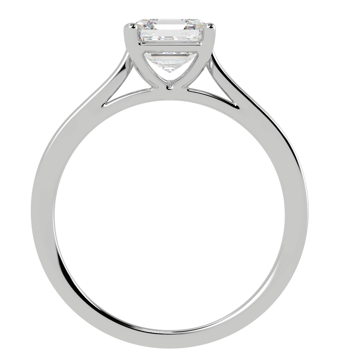 Asscher Cut Solitaire Ring White Gold Platinum Flat View