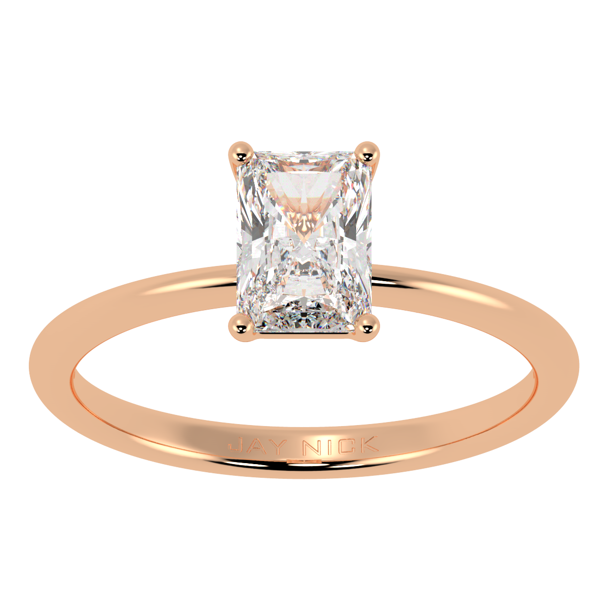 Modern Radiant Cut Solitaire Ring Rose Gold Top View