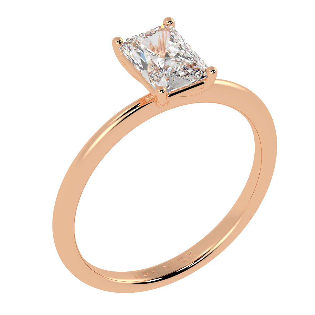 Modern Radiant Cut Solitaire Ring Rose Gold Perspective View