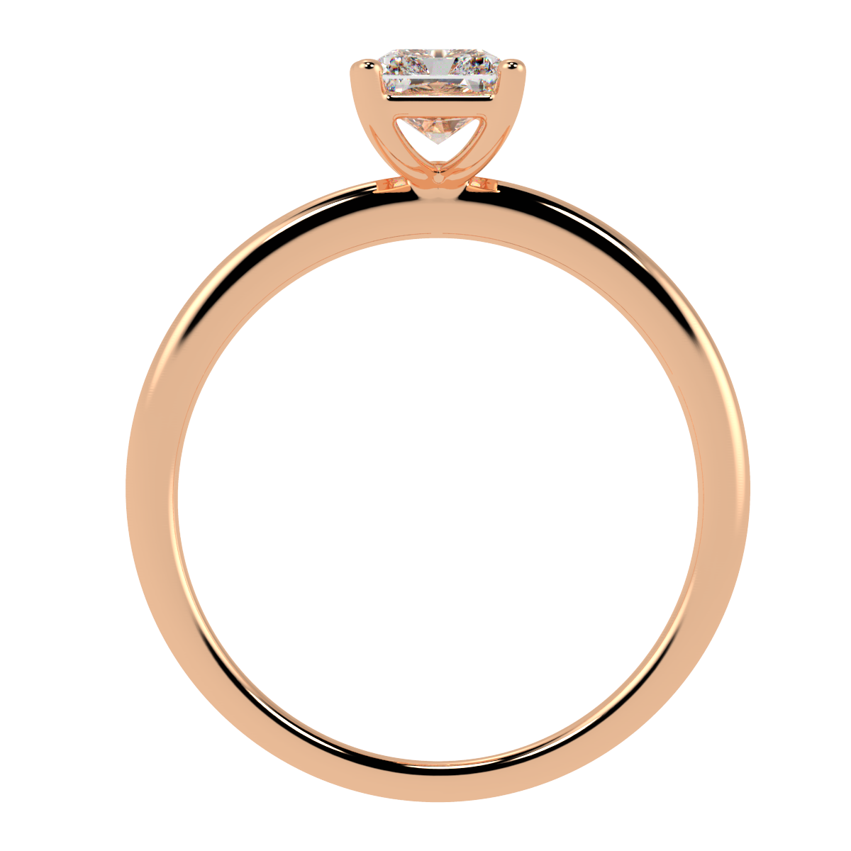 Modern Radiant Cut Solitaire Ring Rose Gold Flat View