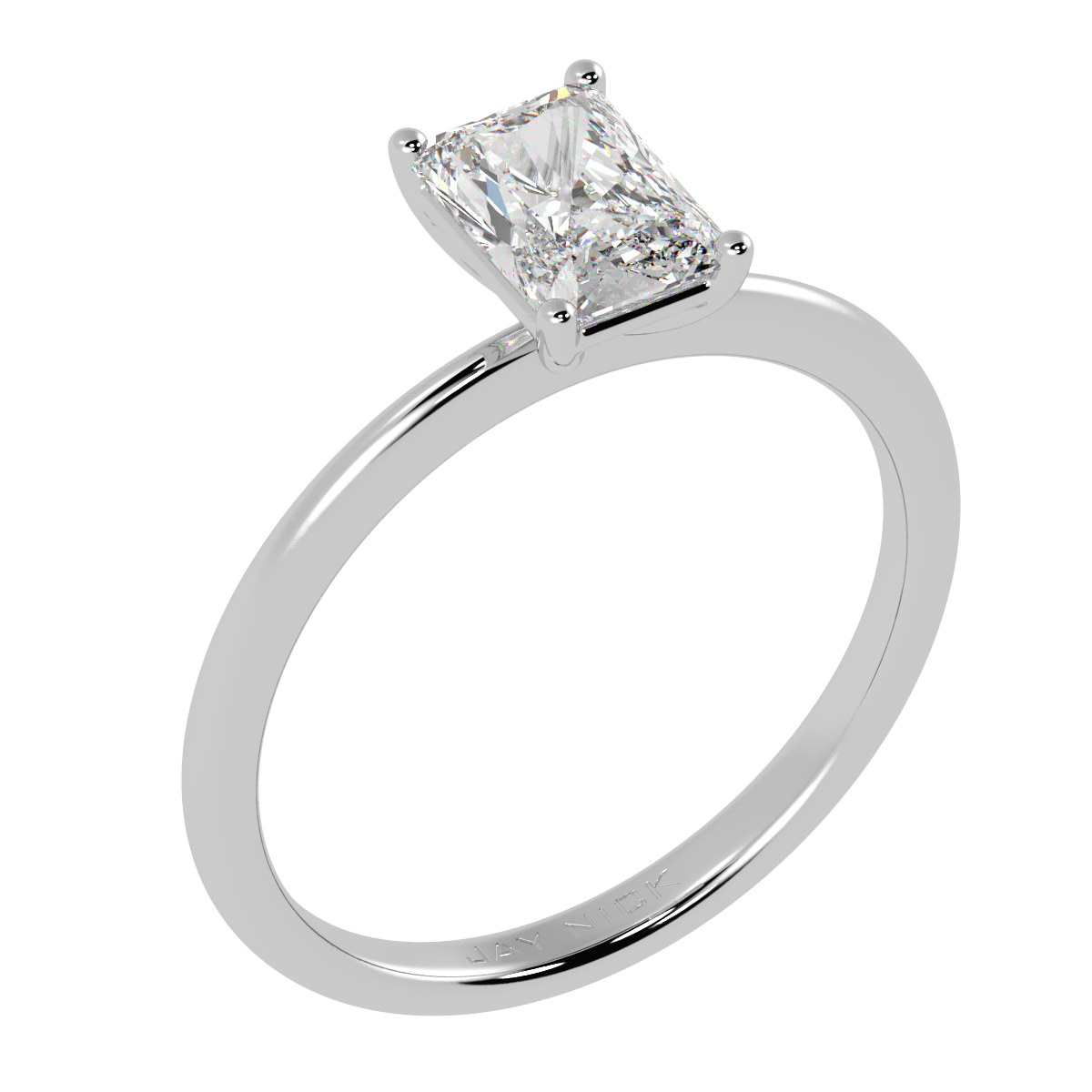 Modern Radiant Cut Solitaire Ring White Gold Platinum Perspective View