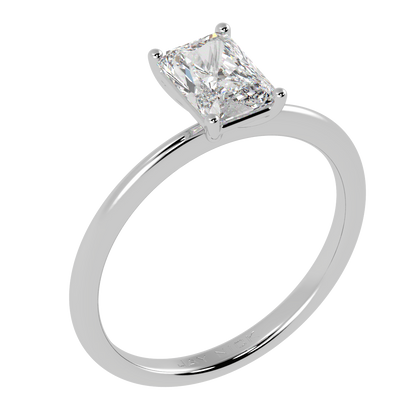 Modern Radiant Cut Solitaire Ring White Gold Platinum Perspective View