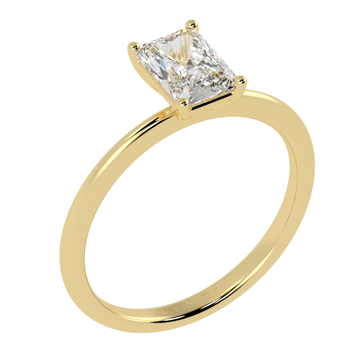 Modern Radiant Cut Solitaire Ring Yellow Gold Perspective View