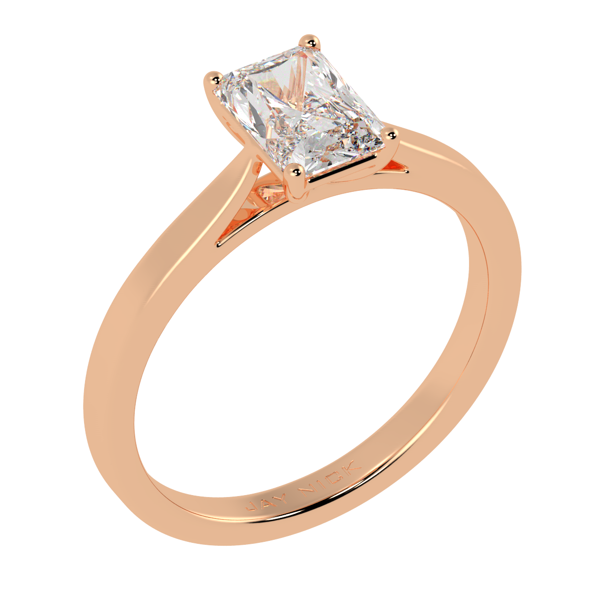 Radiant Cut Solitaire Ring Rose Gold Perspective View