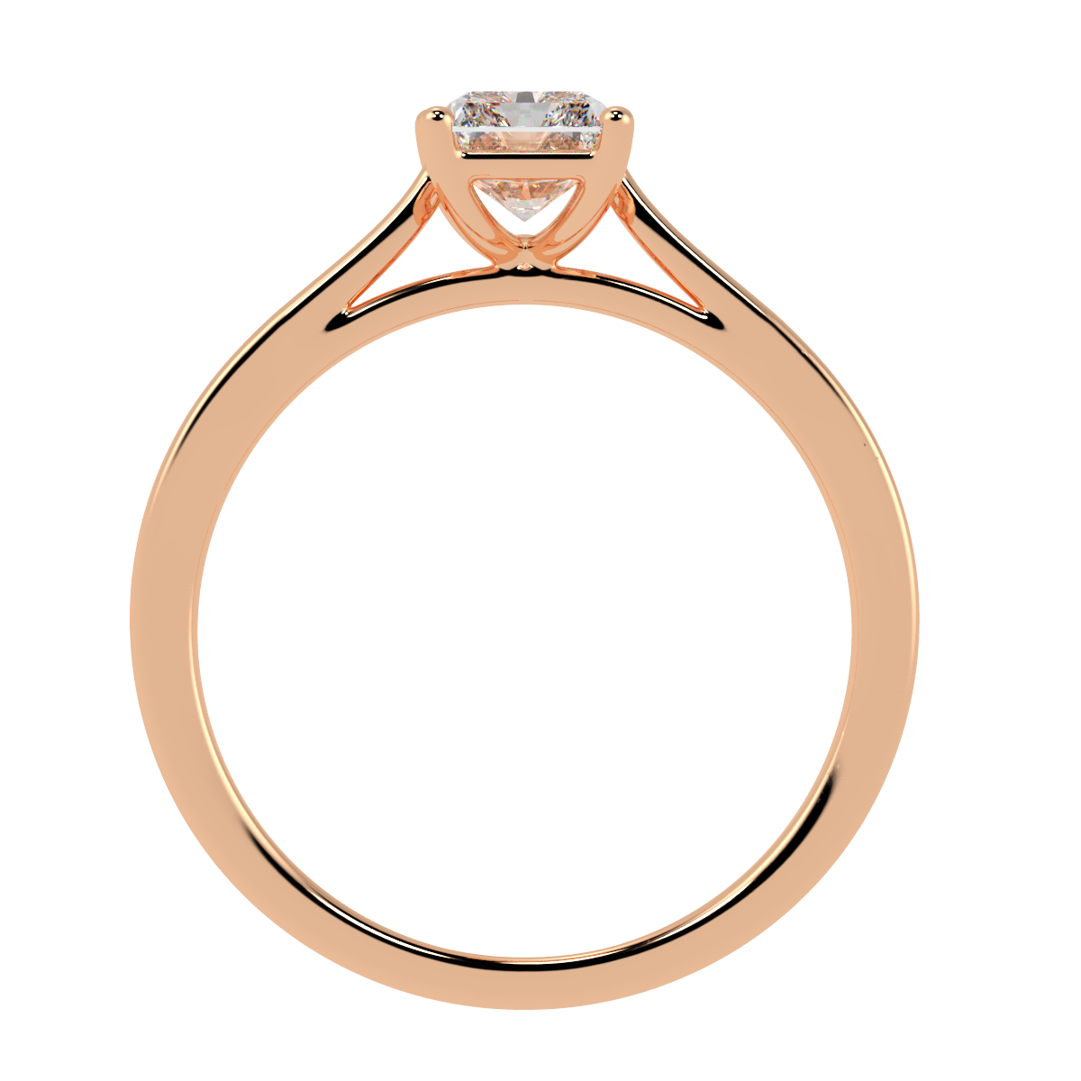 Radiant Cut Solitaire Ring Rose Gold Flat View