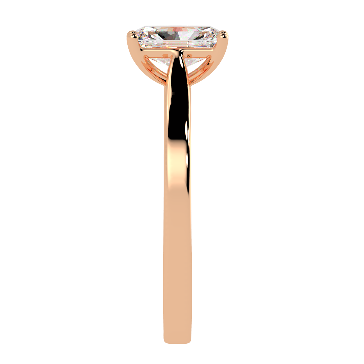 Radiant Cut Solitaire Ring Rose Gold Side View