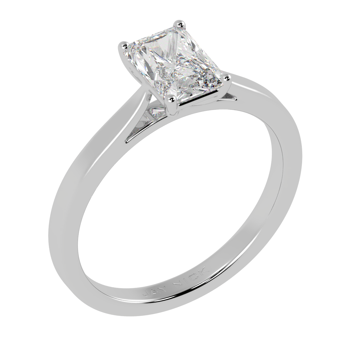 Radiant Cut Solitaire Ring White Gold Platinum Perspective View