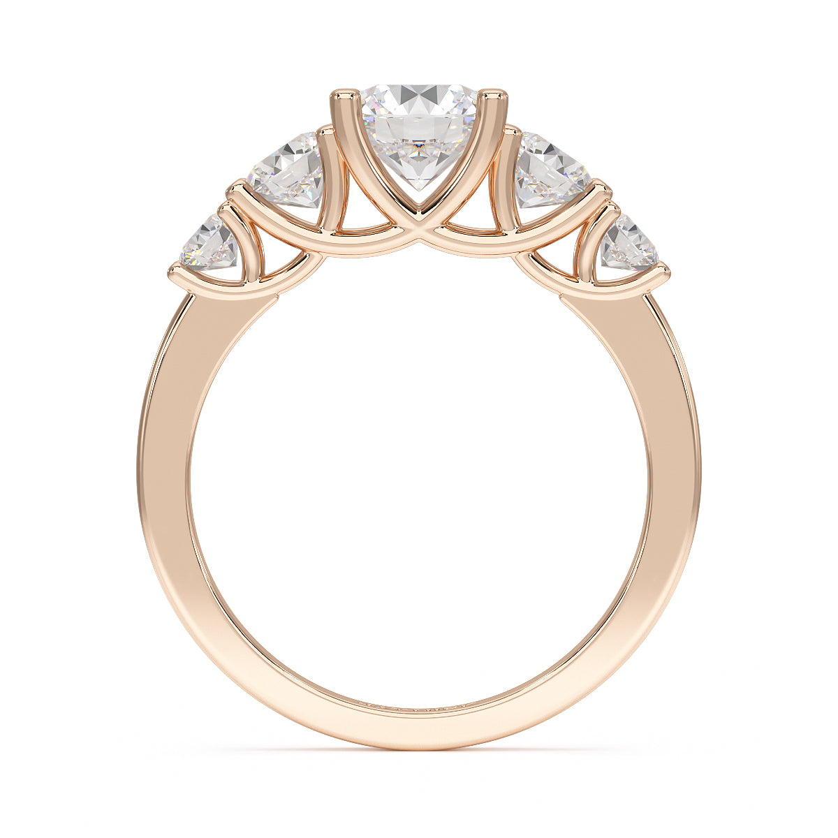 Round Five Stone Graduated Rose Gold Ring Flat View