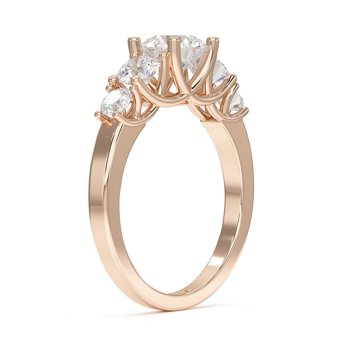 Round Five Stone Graduated Rose Gold Ring Side View