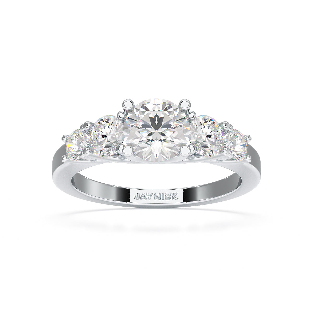 Round Five Stone Graduated White Gold Platinum Ring Top View