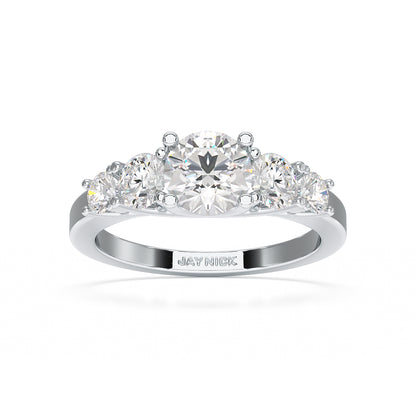 Round Five Stone Graduated White Gold Platinum Ring Top View