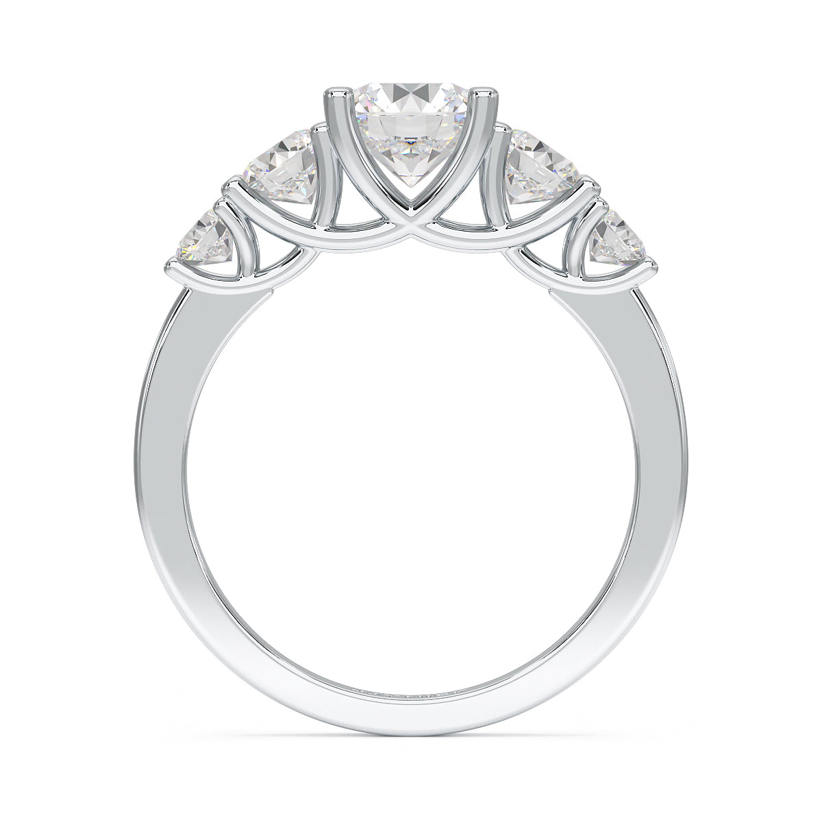 Round Five Stone Graduated White Gold Platinum Ring Flat View