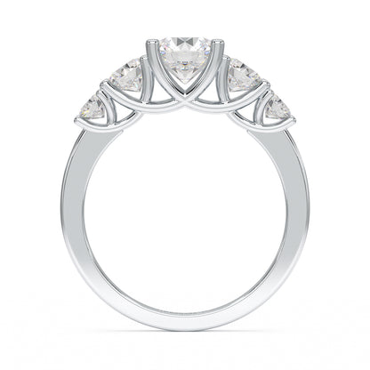 Round Five Stone Graduated White Gold Platinum Ring Flat View