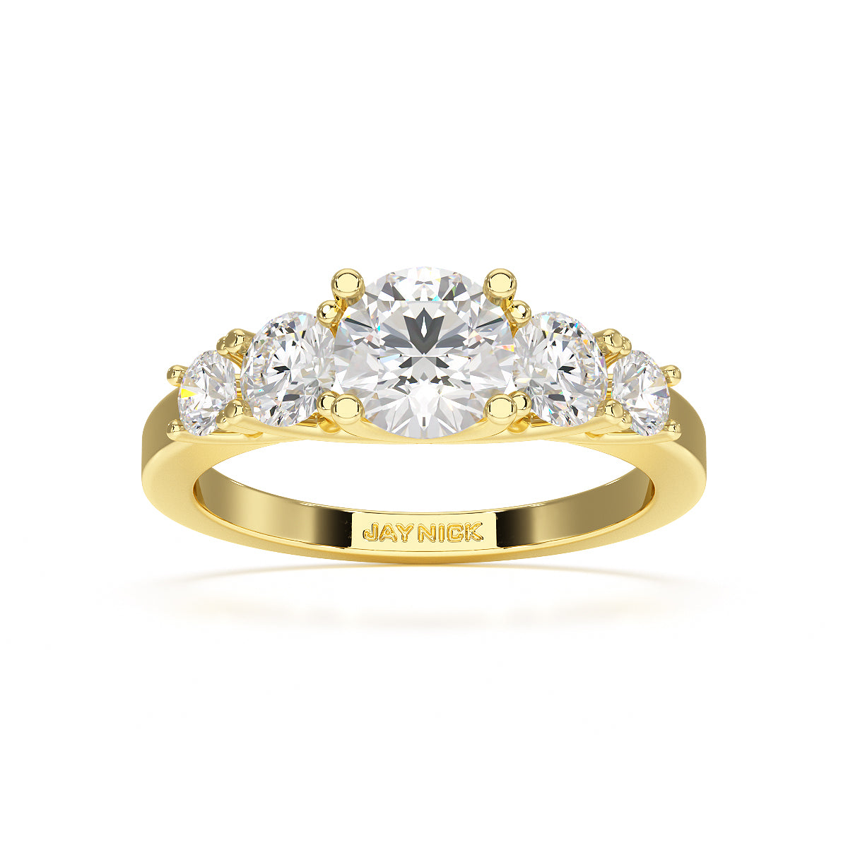 Round Five Stone Graduated Yellow Gold Ring Top View