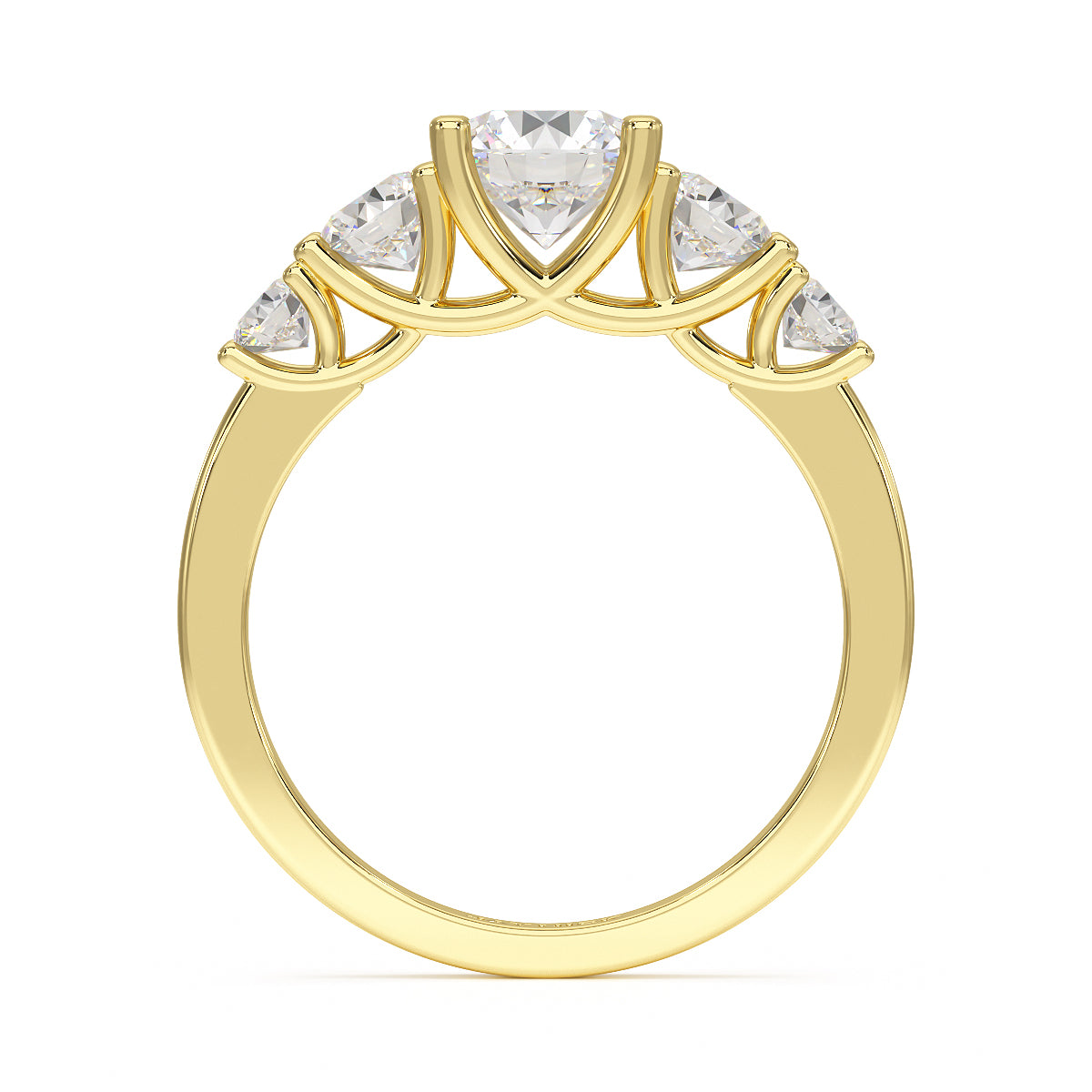 Round Five Stone Graduated Yellow Gold Ring Flat View