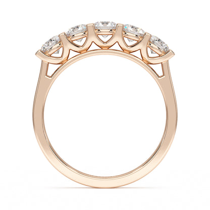 Round V Set Five Stone Rose Gold Ring Flat View