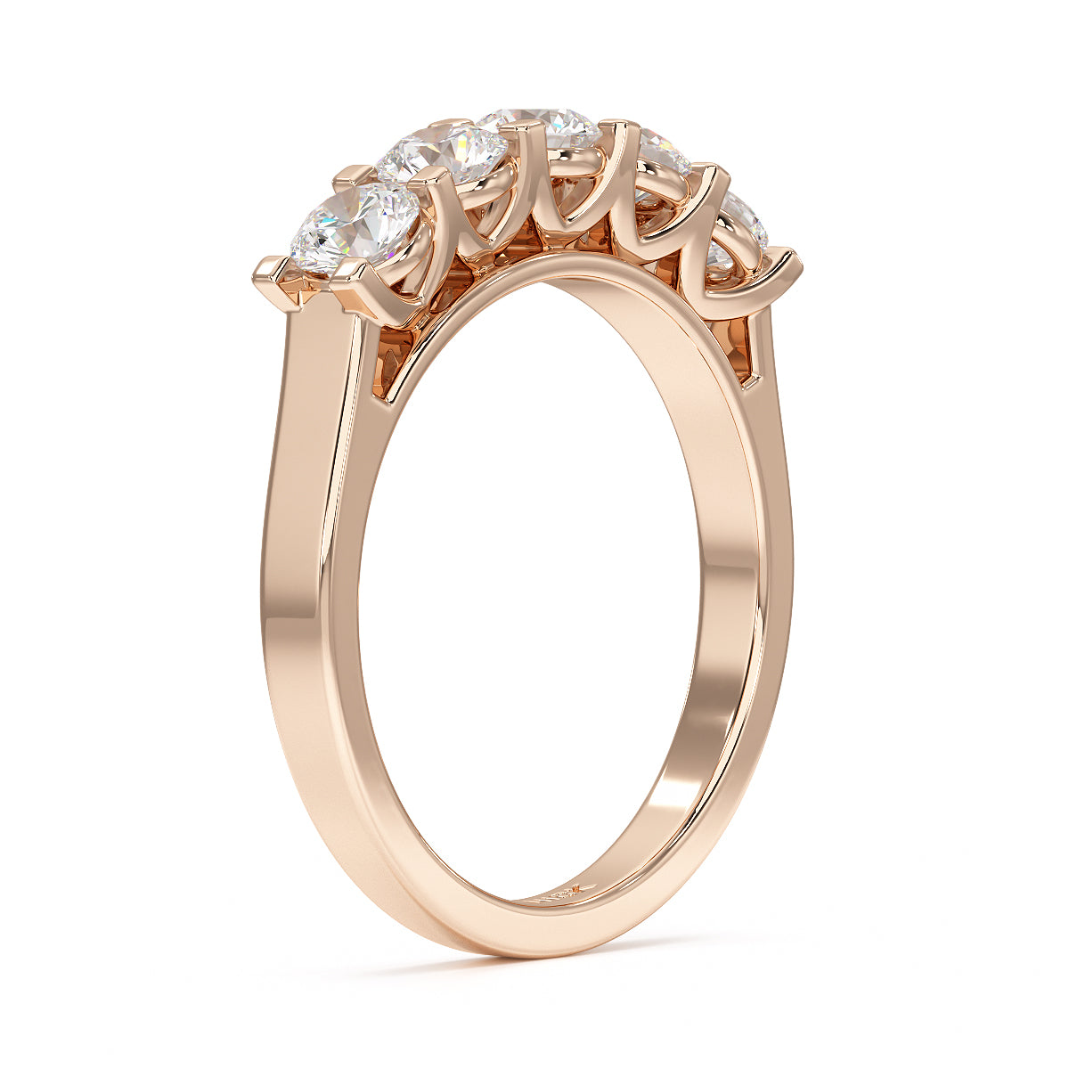 Round V Set Five Stone Rose Gold Ring Side View