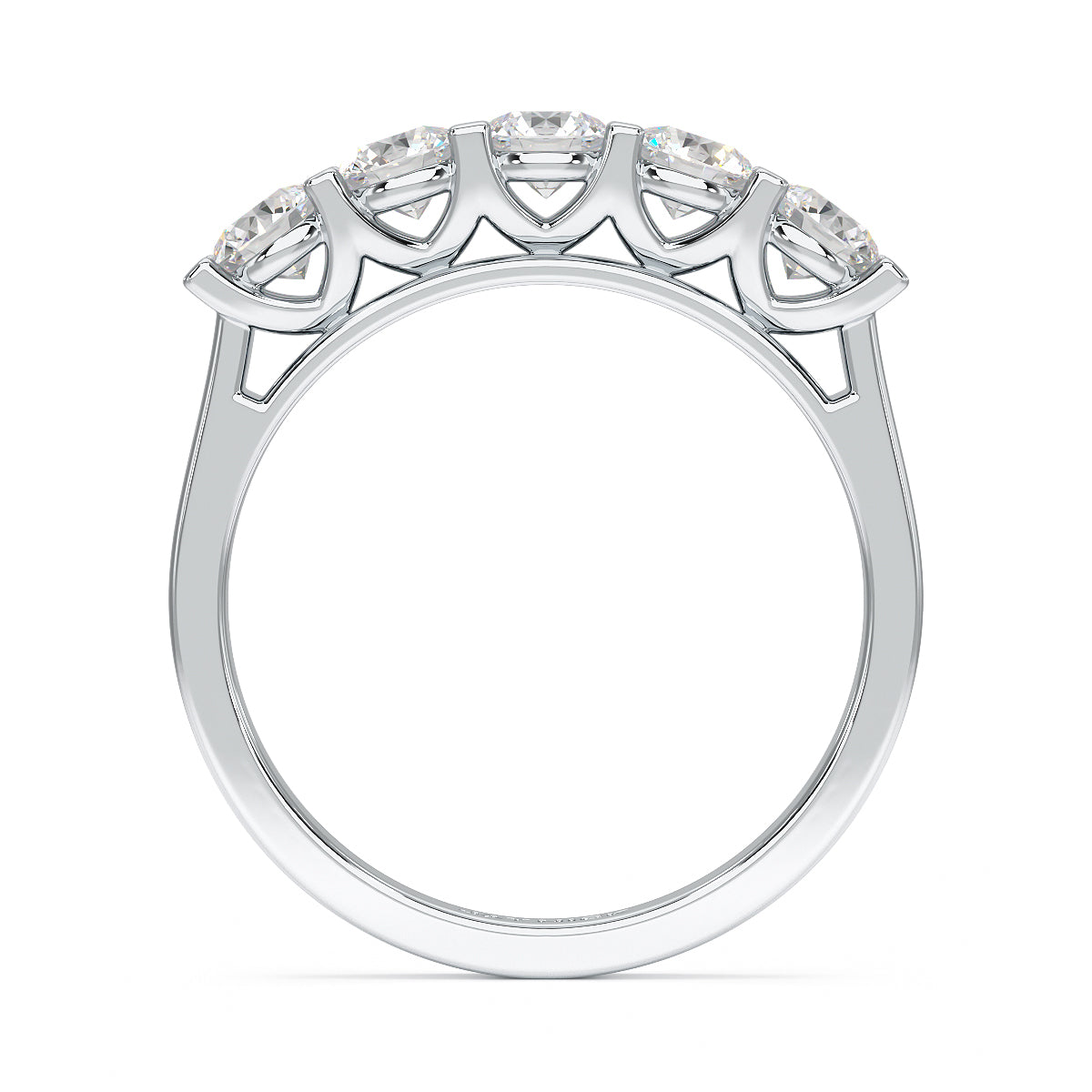 Round V Set Five Stone White Gold Platinum Ring Flat View