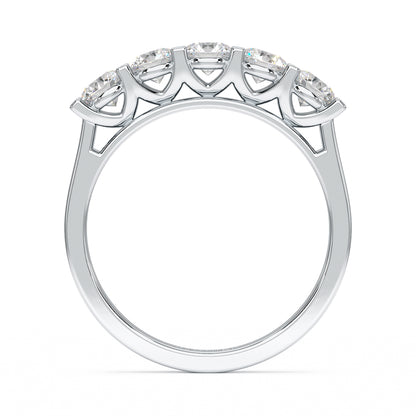 Round V Set Five Stone White Gold Platinum Ring Flat View