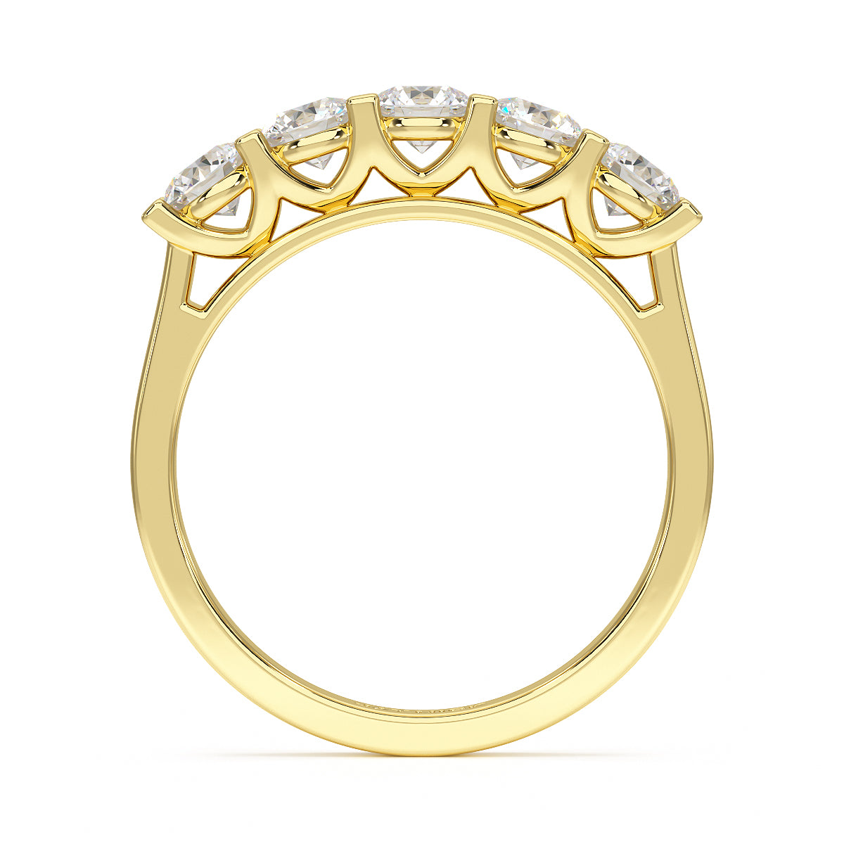 Round V Set Five Stone Yellow Gold Ring Flat View