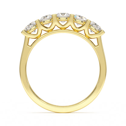 Round V Set Five Stone Yellow Gold Ring Flat View