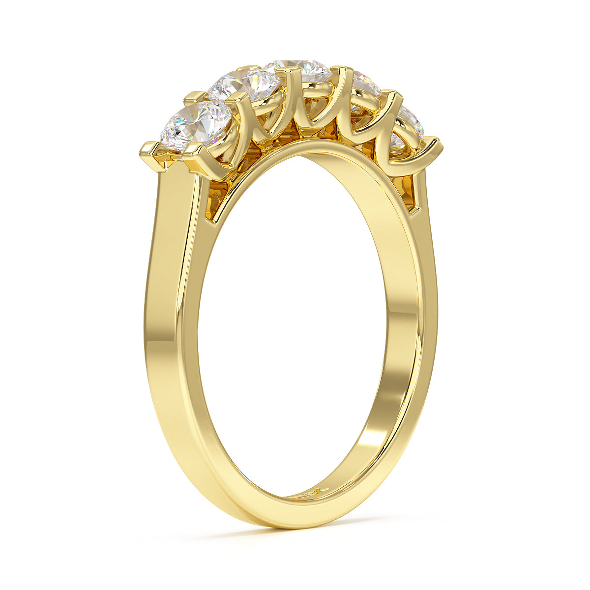 Round V Set Five Stone Yellow Gold Ring Side View