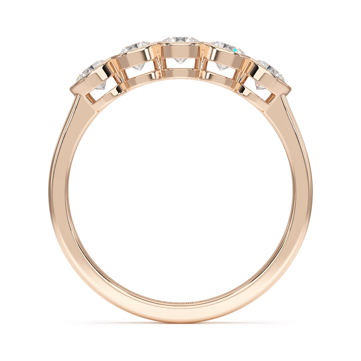 round bezel set five stone ring rose gold flat view