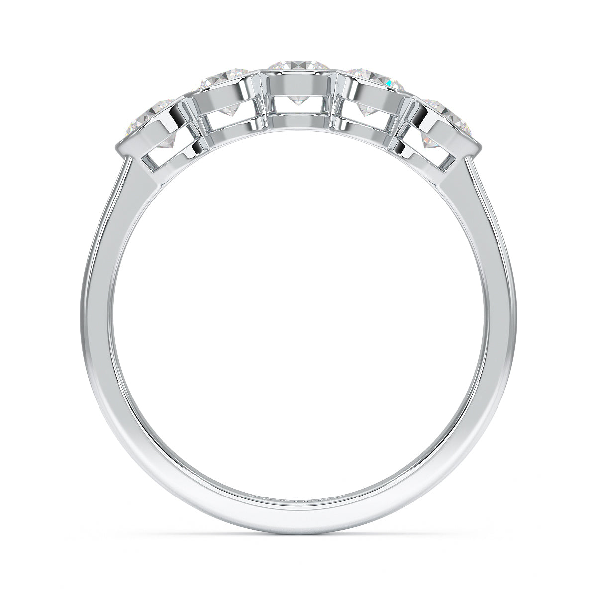 round bezel set five stone ring white gold platinum flat view