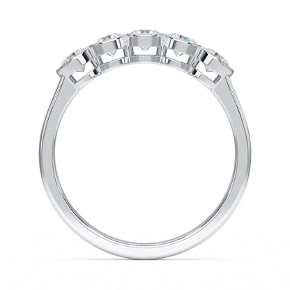 round bezel set five stone ring white gold platinum flat view