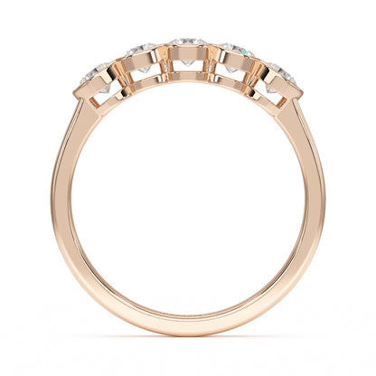 Large Round Bezel Set Five Stone Rose Gold Ring Flat View