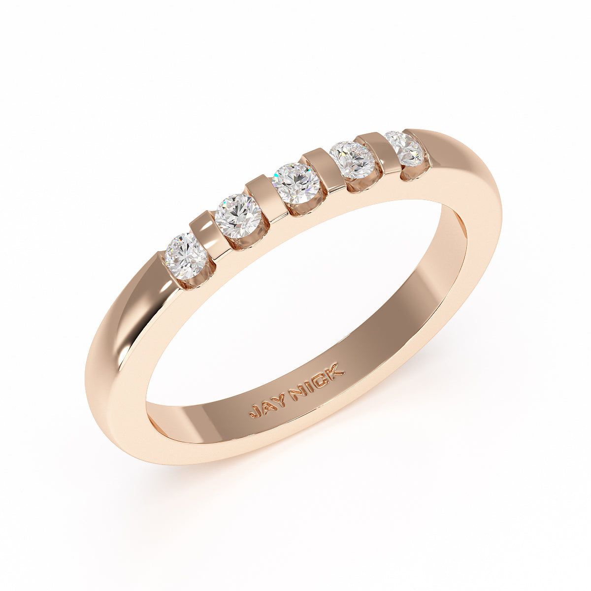 Round Channel Set Five Stone Rose Gold Ring Perspective View