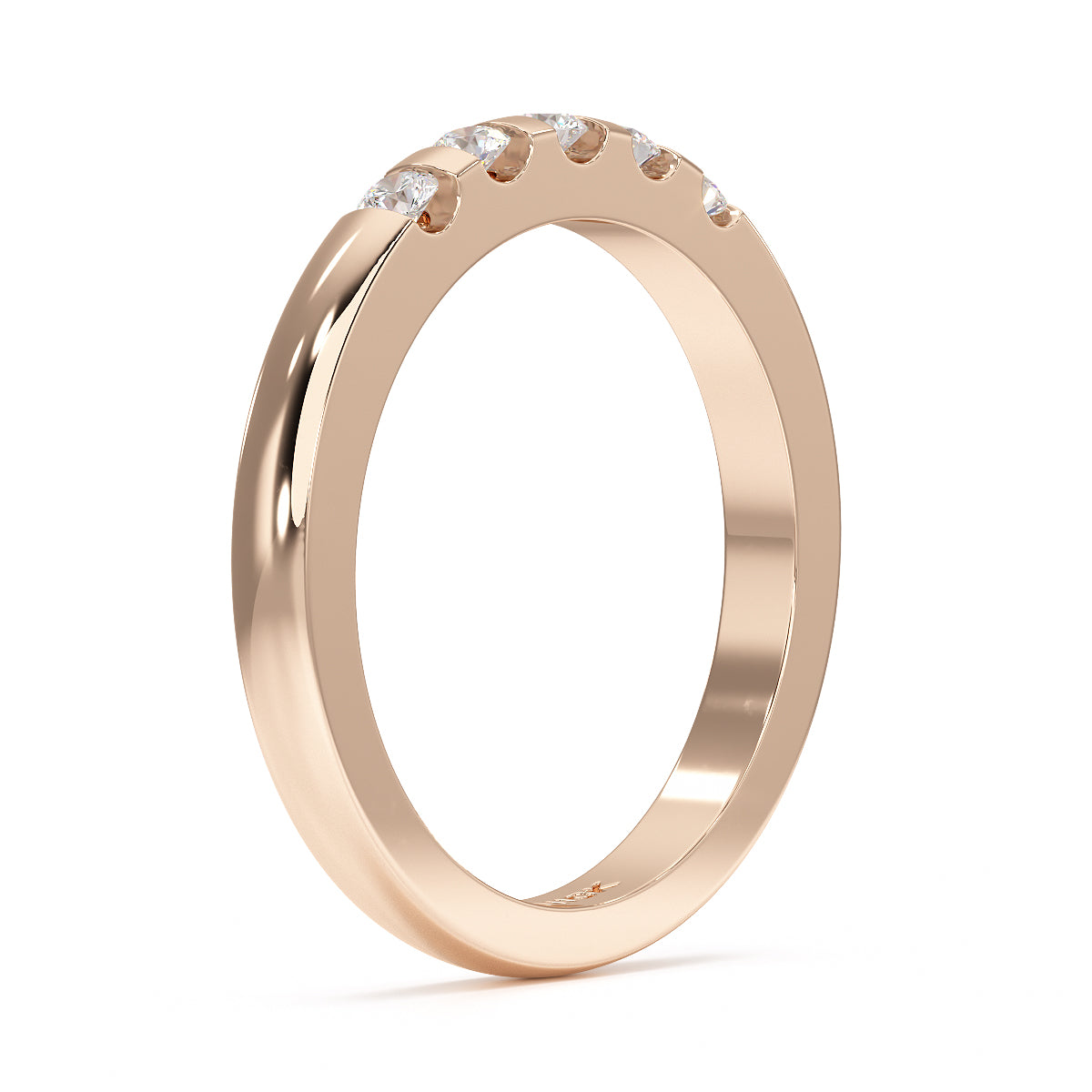 Round Channel Set Five Stone Rose Gold Ring Side View