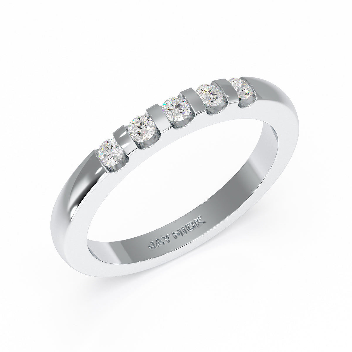 Round Channel Set Five Stone White Gold Platinum Ring Perspective View