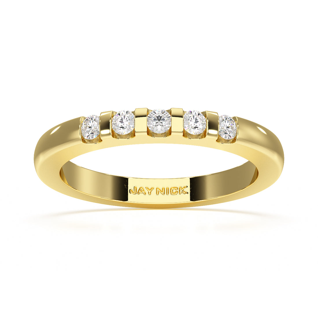 Round Channel Set Five Stone Yellow Gold Ring Top View