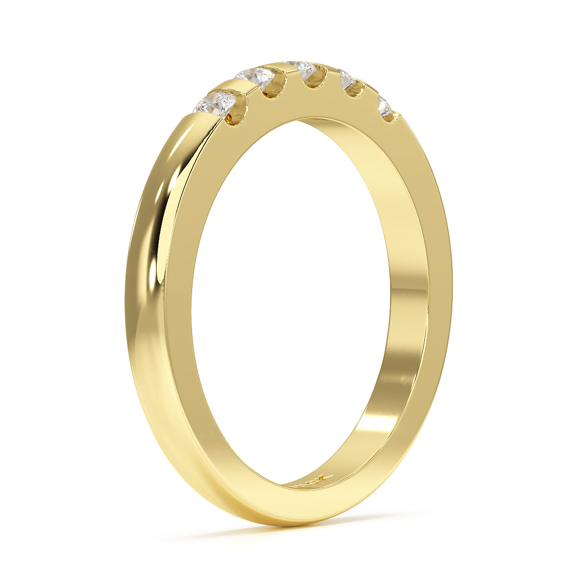 Round Channel Set Five Stone Yellow Gold Ring Side View