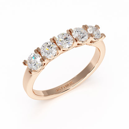 Round U Set Five Stone Rose Gold Ring Perspective View