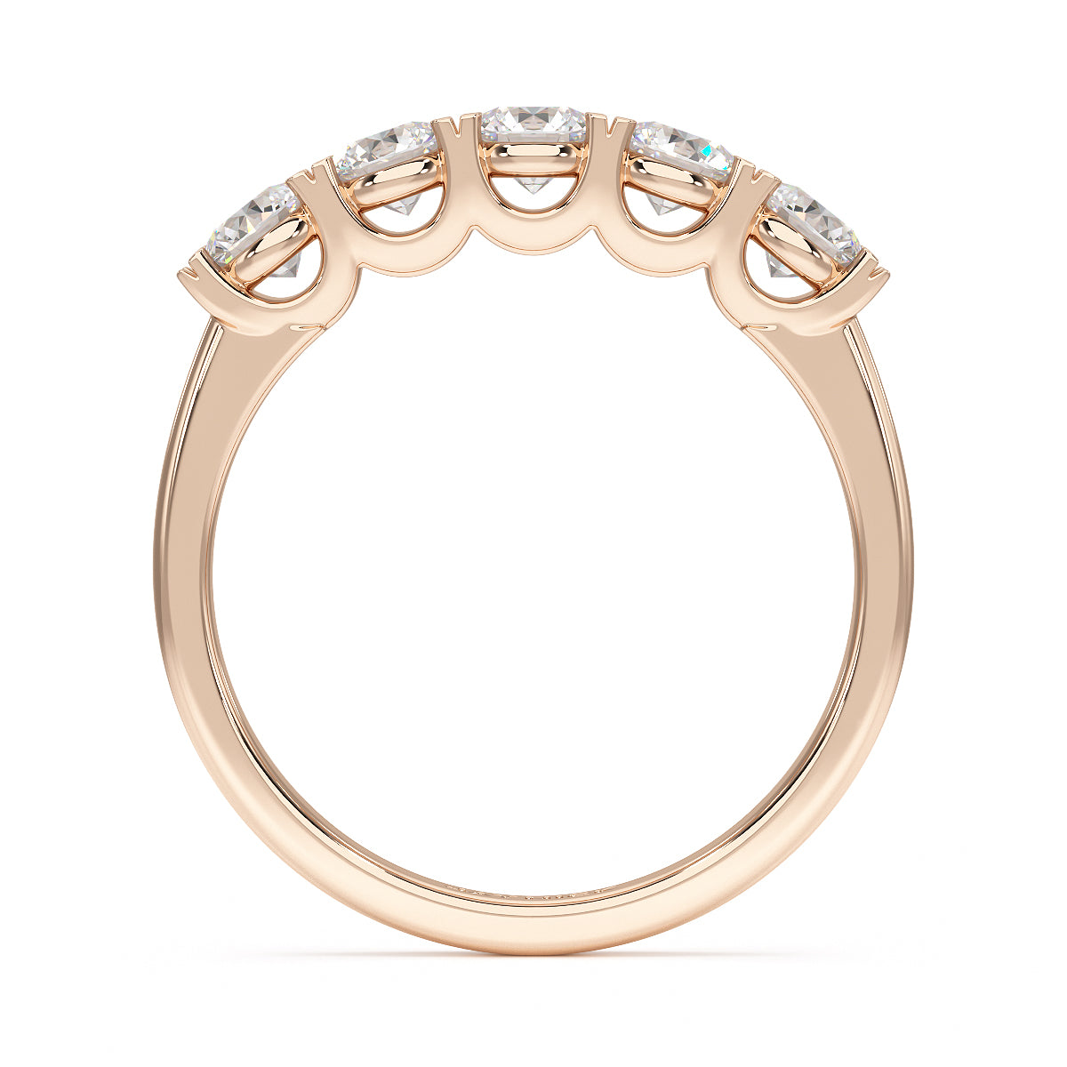 Round U Set Five Stone Rose Gold Ring Flat View