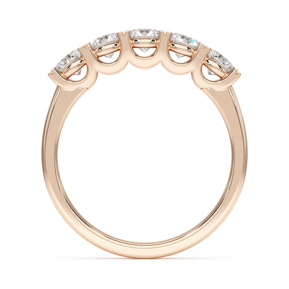 Round U Set Five Stone Rose Gold Ring Flat View