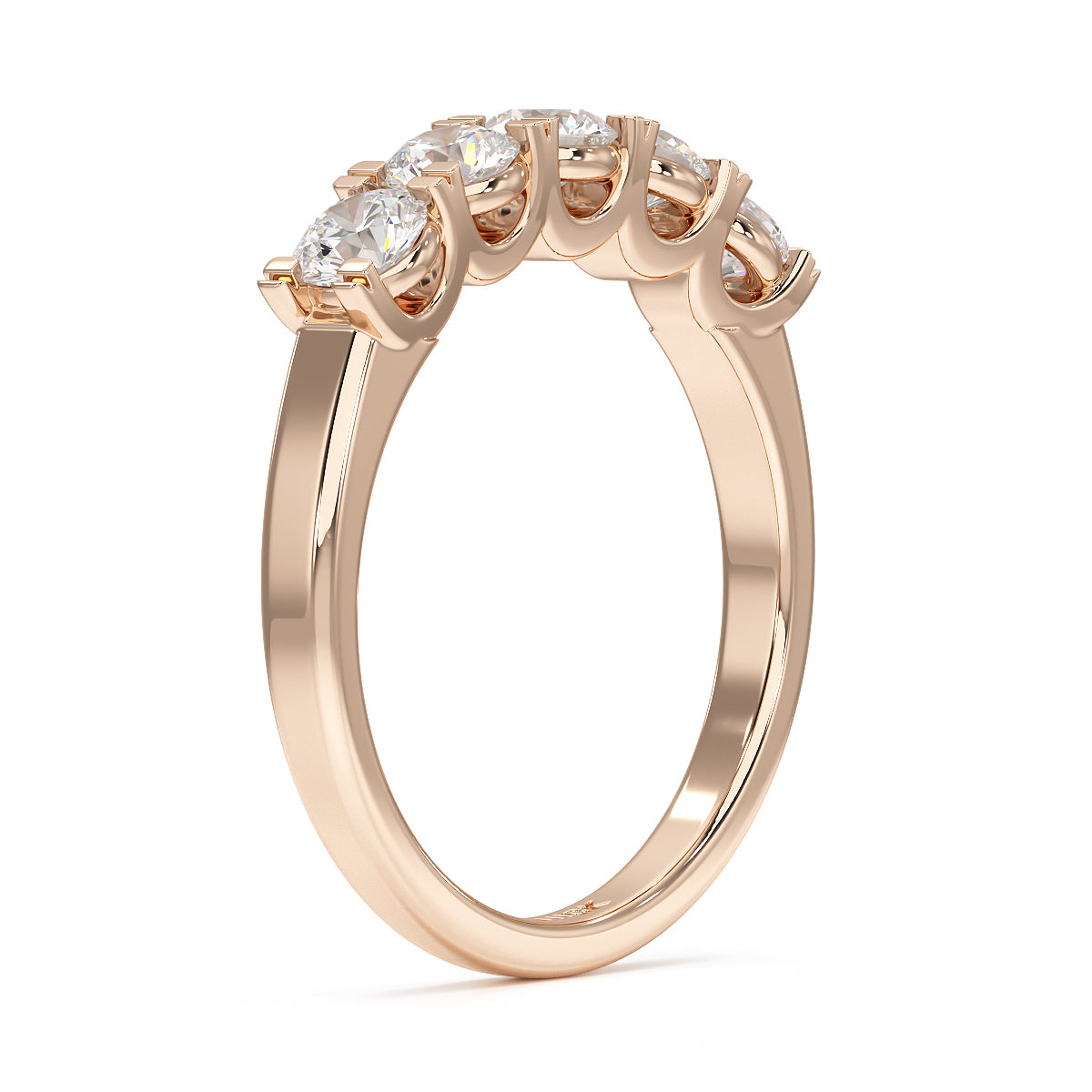 Round U Set Five Stone Rose Gold Ring Side View