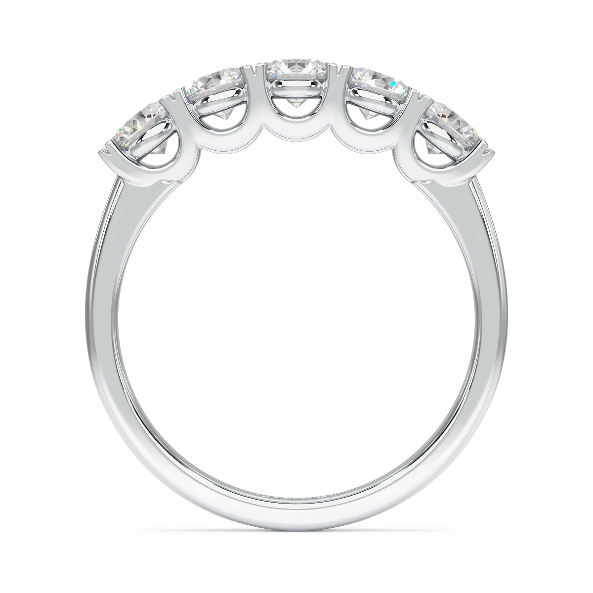 Round U Set Five Stone White Gold Platinum Ring Flat View