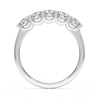 Round U Set Five Stone White Gold Platinum Ring Flat View