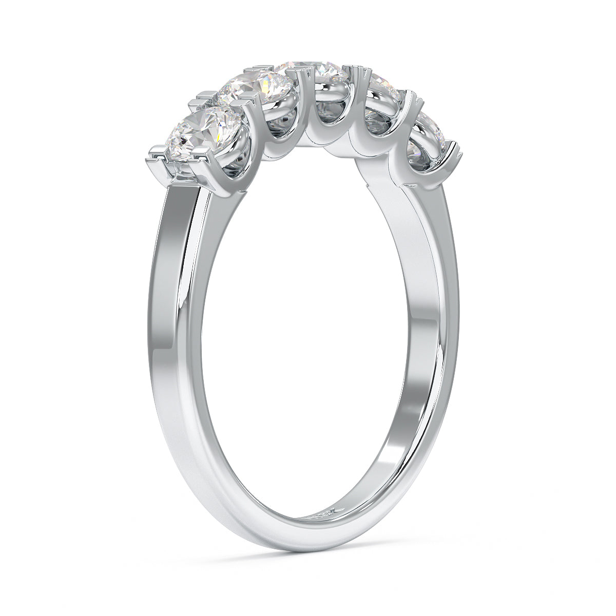 Round U Set Five Stone White Gold Platinum Ring Side View