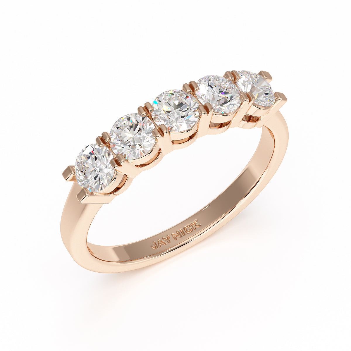 Basket Set Five Stone Rose Gold Ring Perspective View