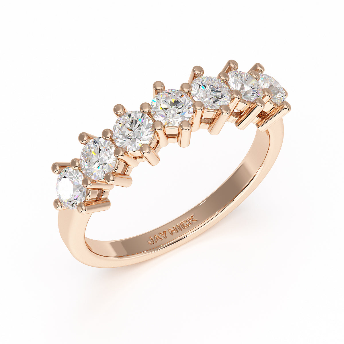 round seven stone ring rose gold perspective view